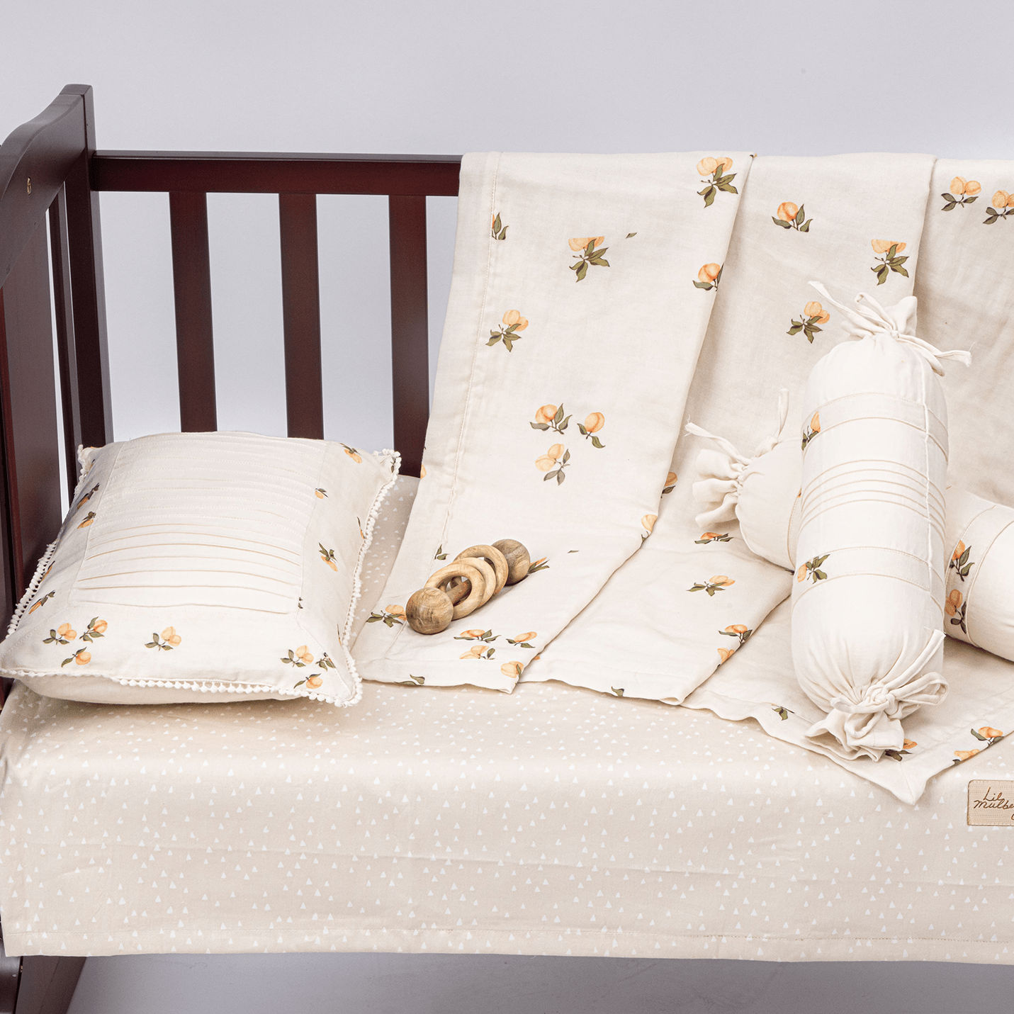 Peach Play Muslin Cot Bedding Set with blanket